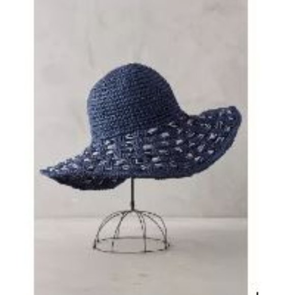 Anthropologie Accessories - Malta Ribboned Sun Hat by Renee’s NYC Accessories-Blue Motif from Anthropologie